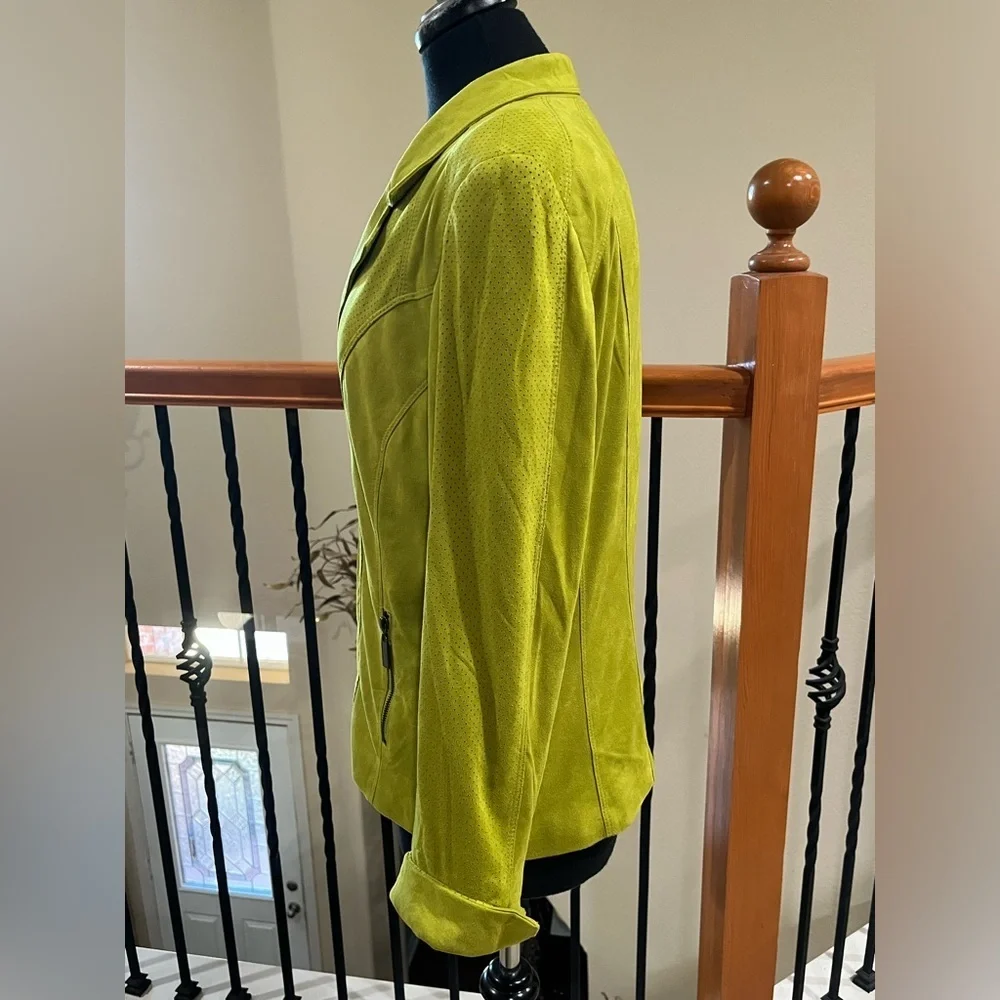 Conrad C Collection LIME Green SOFT FAUX SUEDE ZIP FRONT JACKET SIZE 12